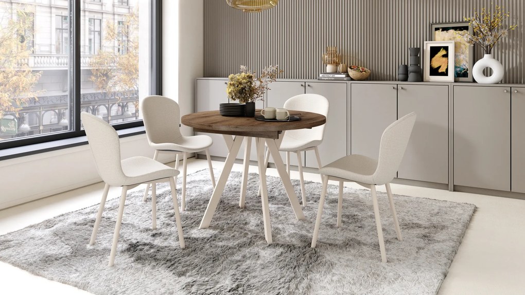 Mazzoni ALMO Elegáns Dió/bézs lábak - BŐVÍTHETŐ KEREK ASZTAL Y ALAKÚ LÁBAKKAL LOFT/IPARI STÍLUSÚ NAPPALIBA/ÉTKEZŐBE