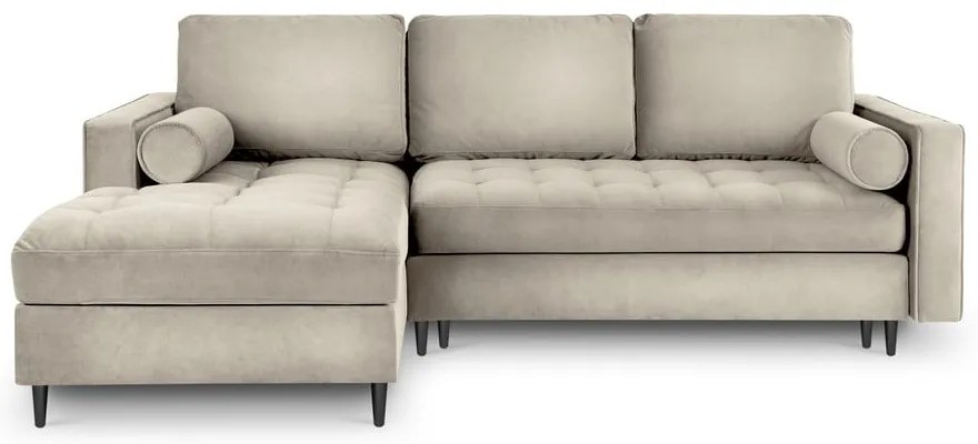 Santo bézs kinyitható bársony sarokkanapé, bal oldali - Milo Casa