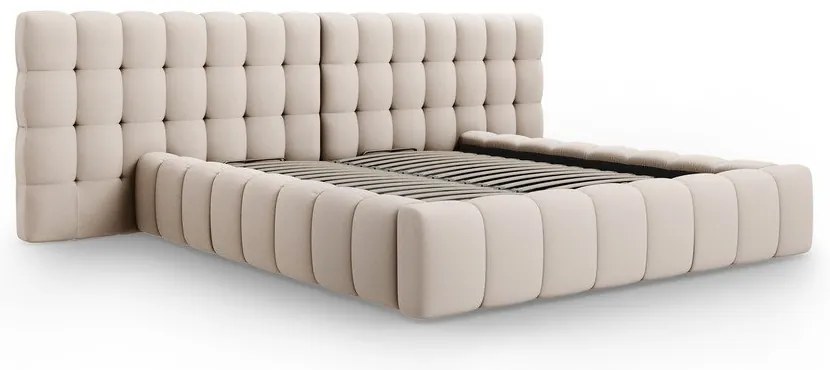 Bézs kárpitozott ágyneműtartós franciaágy ágyráccsal 200x200 cm Mamaia – Micadoni Home
