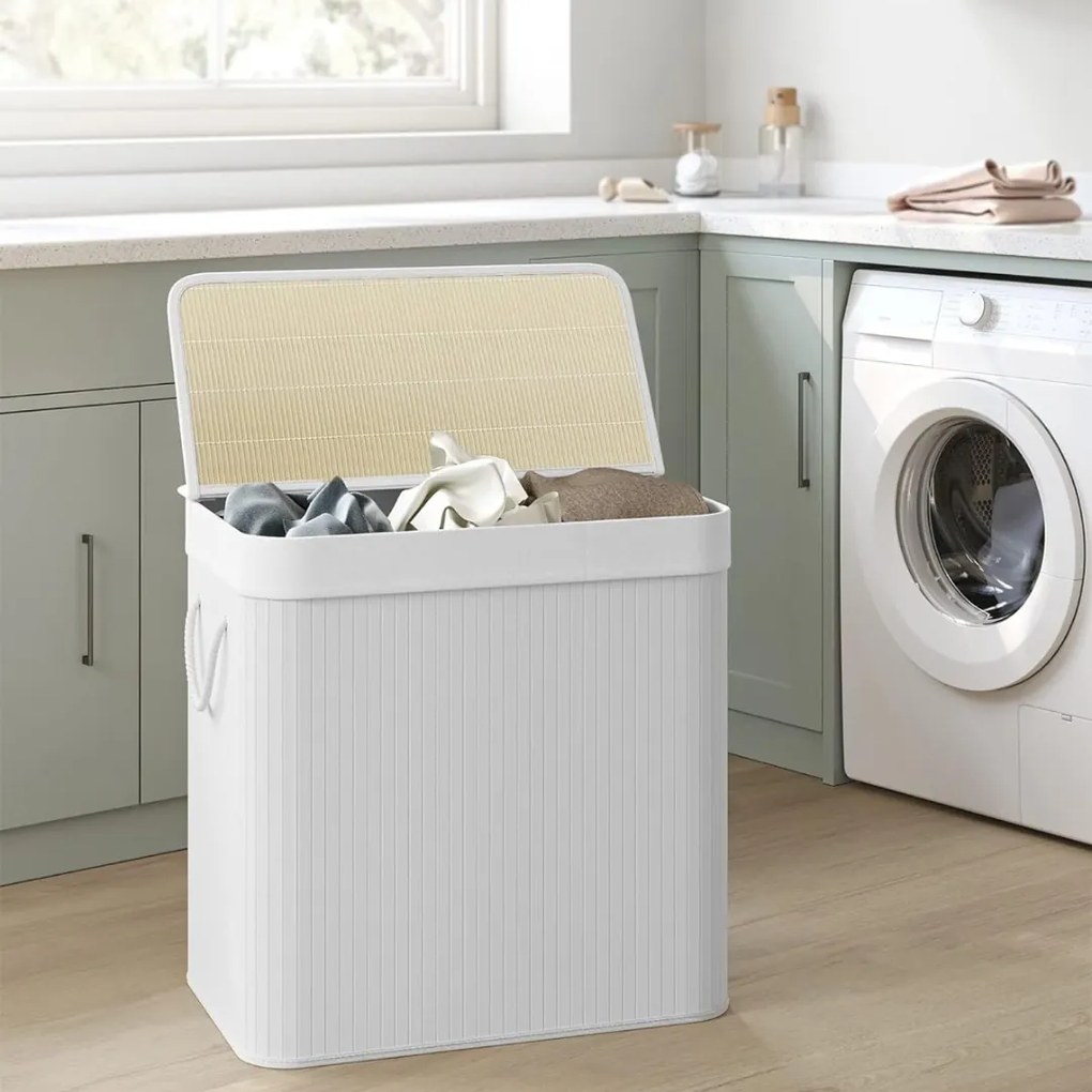 DORA bambusz szennyeskosár, 150 l, fehér SongmicsHome