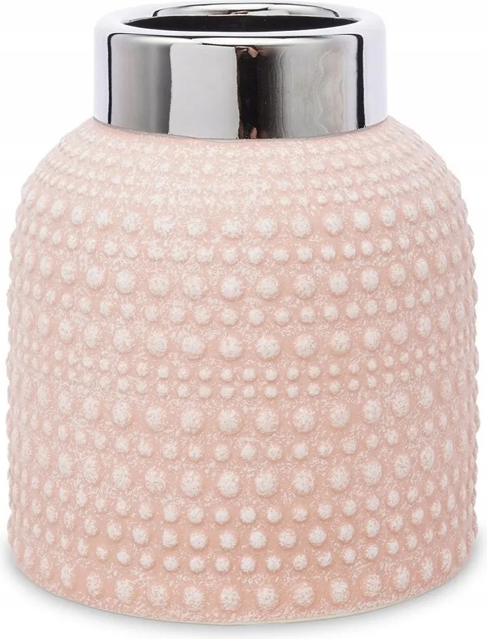 Váza Rózsaszín Ezüst Díszített 15cm Kerámia