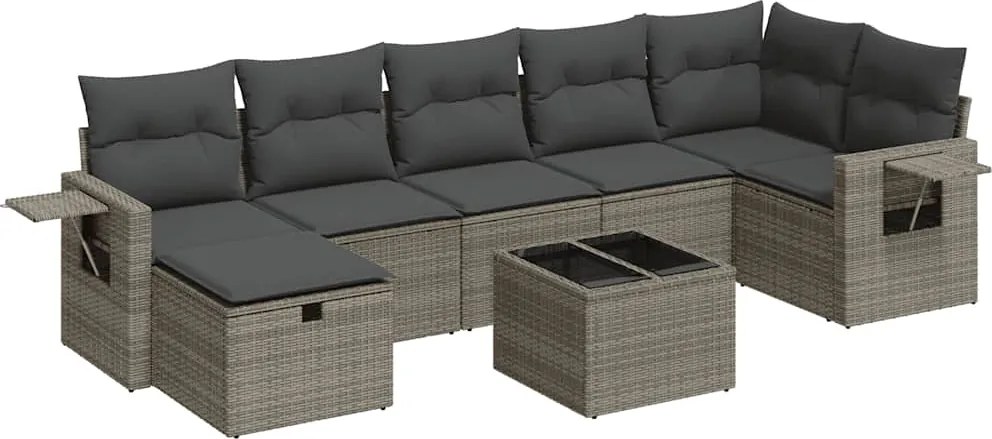 vidaXL 8 részes szürke polyrattan kerti ülőgarnitúra párnákkal