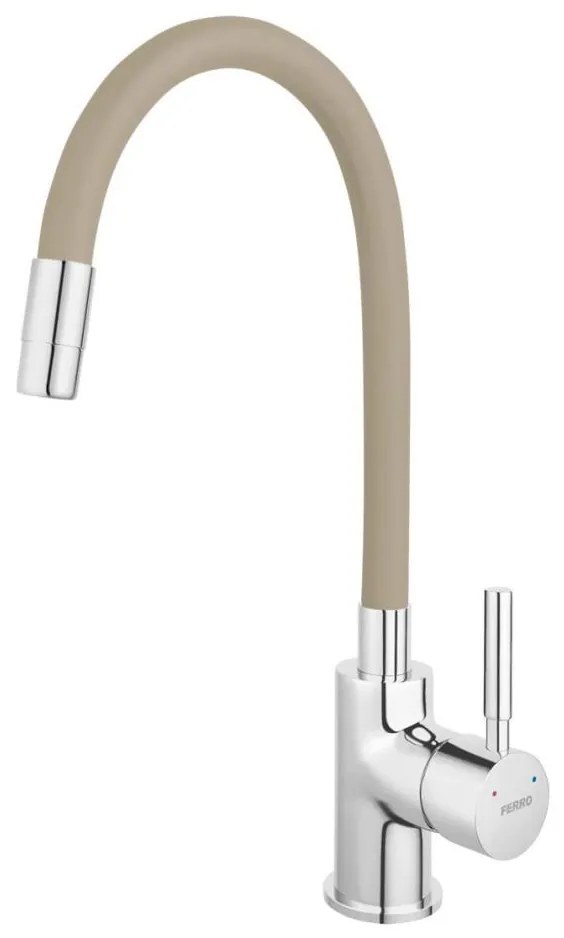 FERRO - Mosogató csap rugalmas karral fényezett króm/bézs