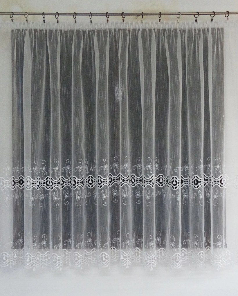 Mg Függöny Sabrina hímzés Fehér 340x160 lengyel szalaggal