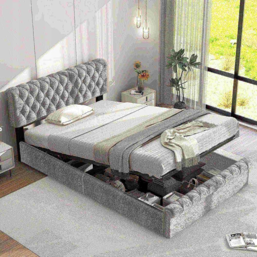 Kárpitozott ágy Gyerekágy Egyszemélyes ágy Bársony, szürke 90x200cm