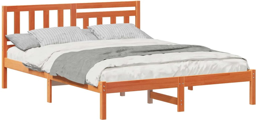 vidaXL Ágykeret fejtámlával Faggyú barna 150 x 200 cm Tömör fenyőfa