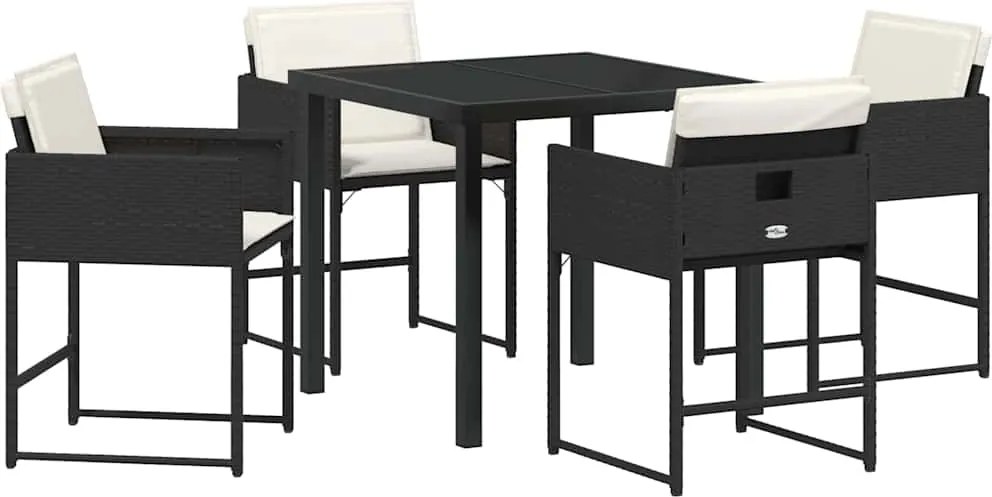 vidaXL Kert étkező szett párnával 5 pcs Fekete polirattan