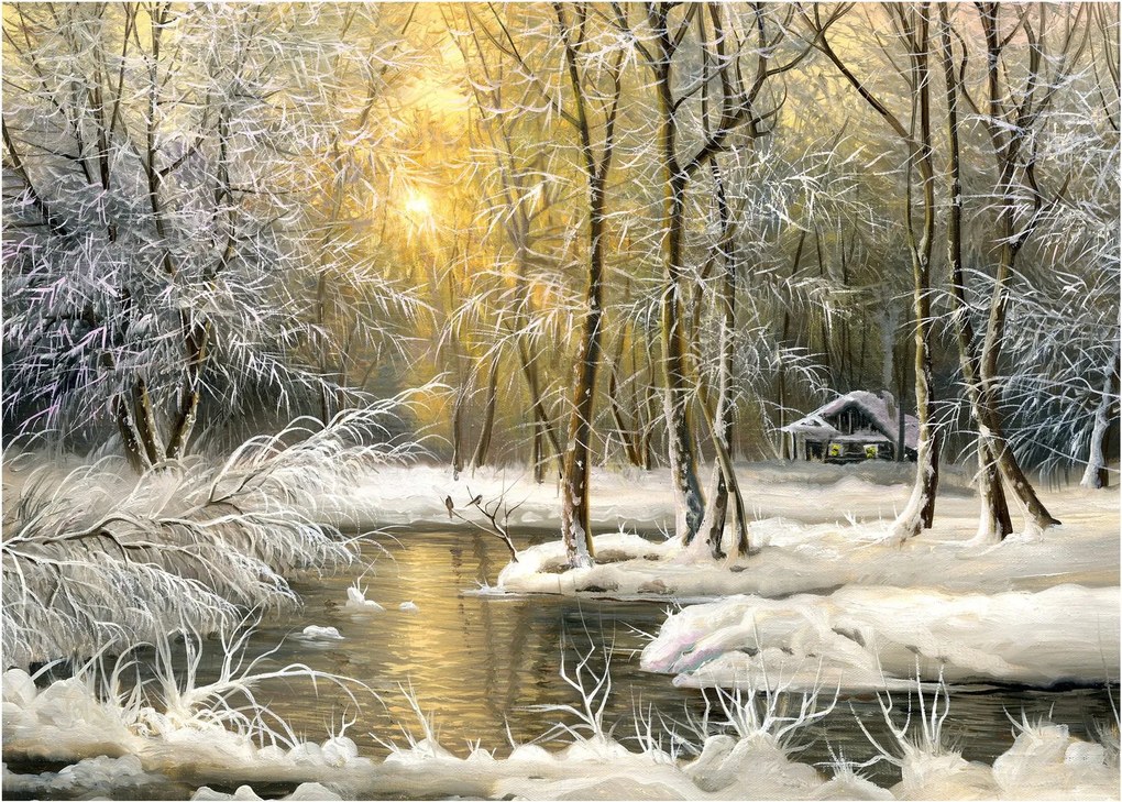 Kép - házikó az erdőben, olajfestmény (70x50 cm)