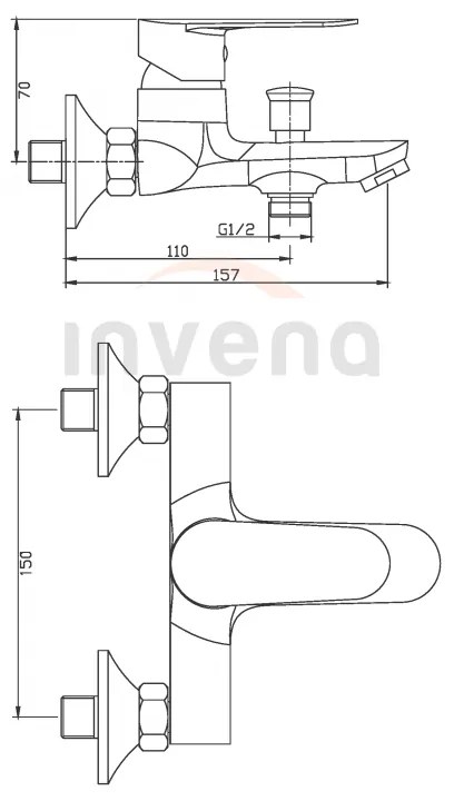 Invena Esla, falra szerelheto kádcsaptelep, króm, INV-BW-94-001-V