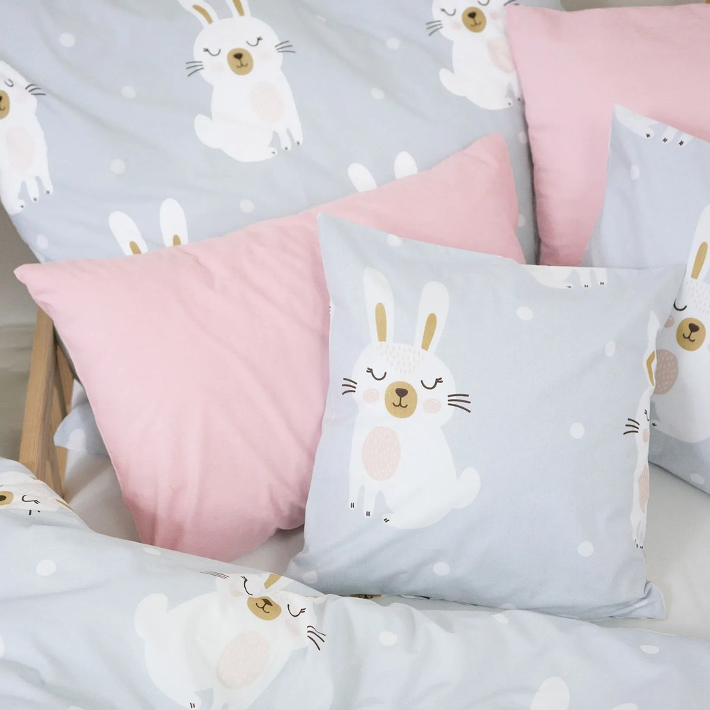 Goldea gyermek pamut ágyneműhuzat - álmodozó nyuszik 150 x 200 és 50 x 60 cm