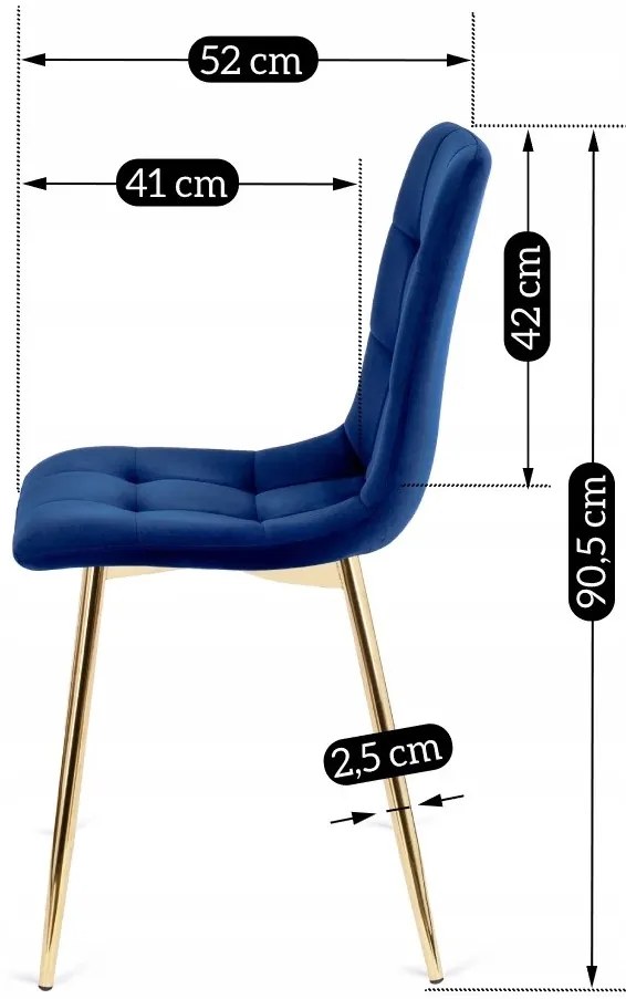 Sötétkék Bársony Étkezőszék Arany Lábbal. YORK
