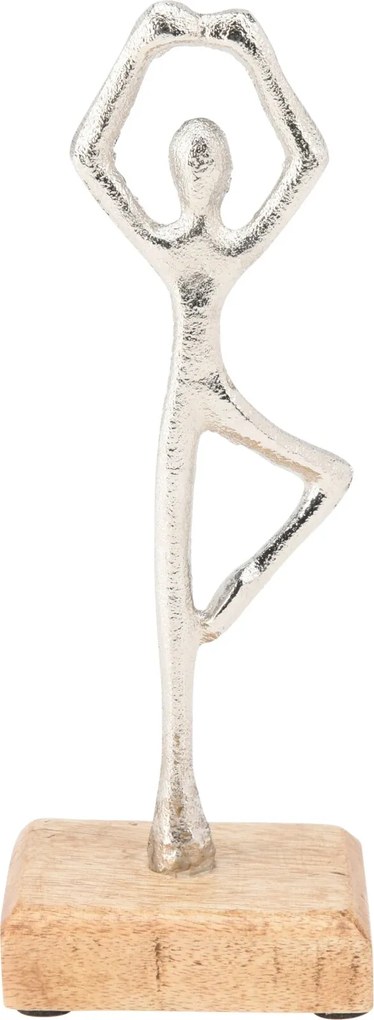 Táncoló figura szobrocska fa talapzaton 21cm, ezüst, B táncpozíció