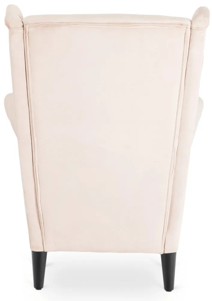 Elegáns Füles Fotel Lábtartóval, Bézs Bársony Kárpittal. EVAN 2