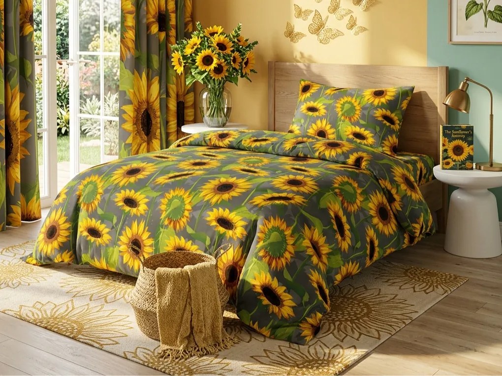 SUNFLOWER szürke pamut ágyneműhuzat Ágyneműhuzat mérete: 70 x 90 cm | 140 x 200 cm