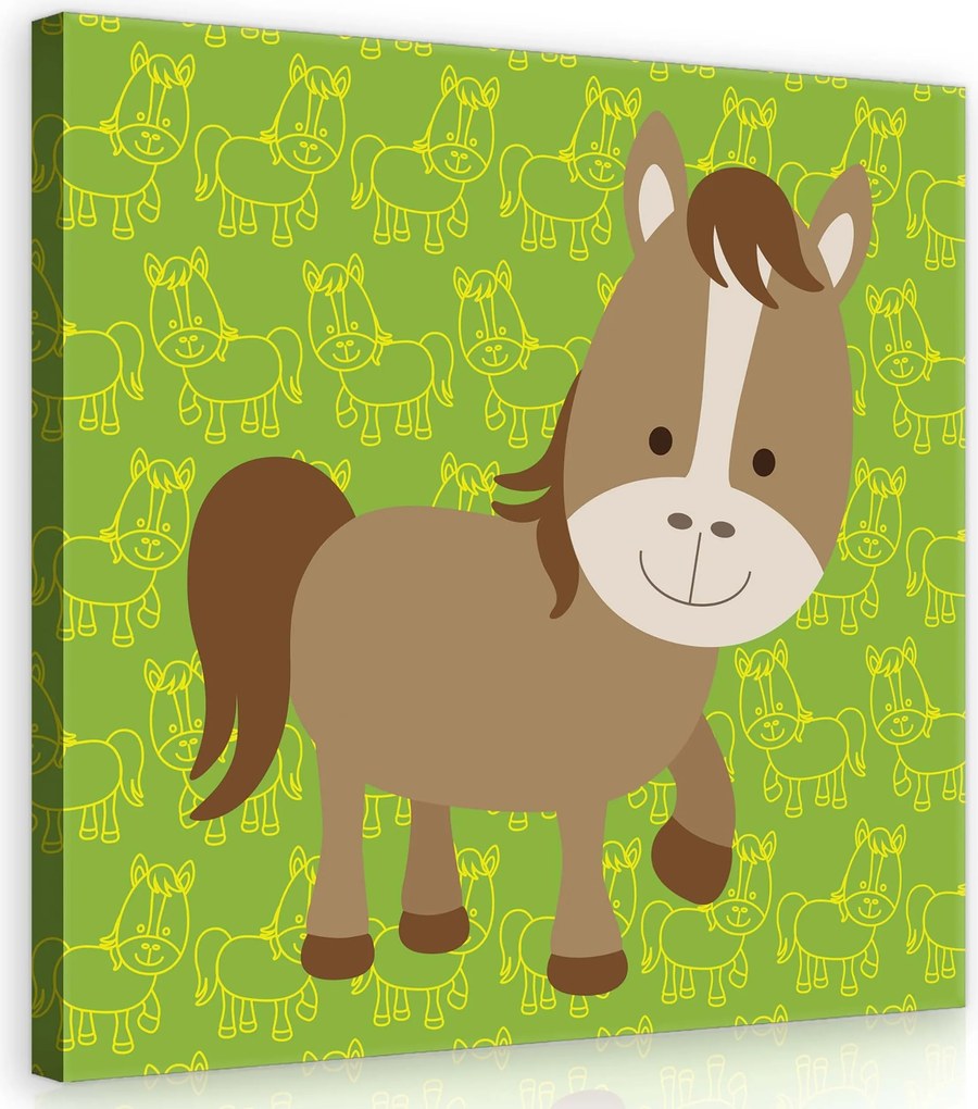 Vászonkép 40x40 Rajzfilm ló aranyos vidám élénk színek gyerek minta