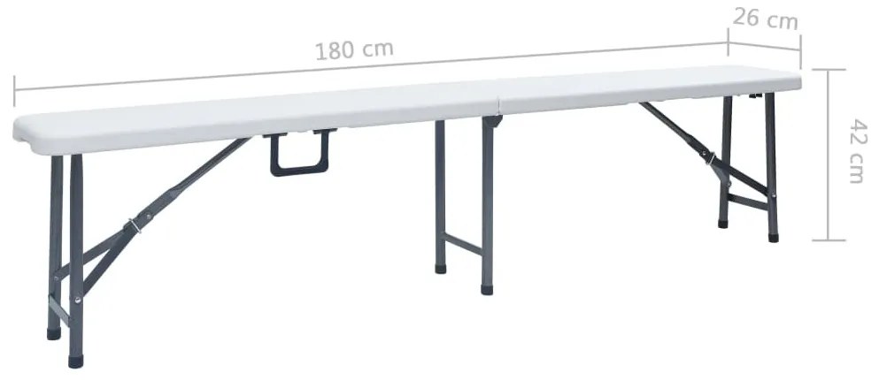 2 db fehér összecsukható HDPE kerti pad 180 cm
