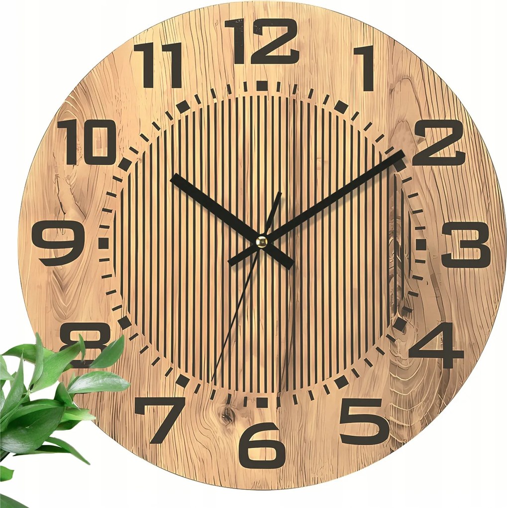 Falióra Fa Mintázattal, Ultra Csendes, Nappaliba, Konyhába, Klasszikus Loft Stílus, 34CM