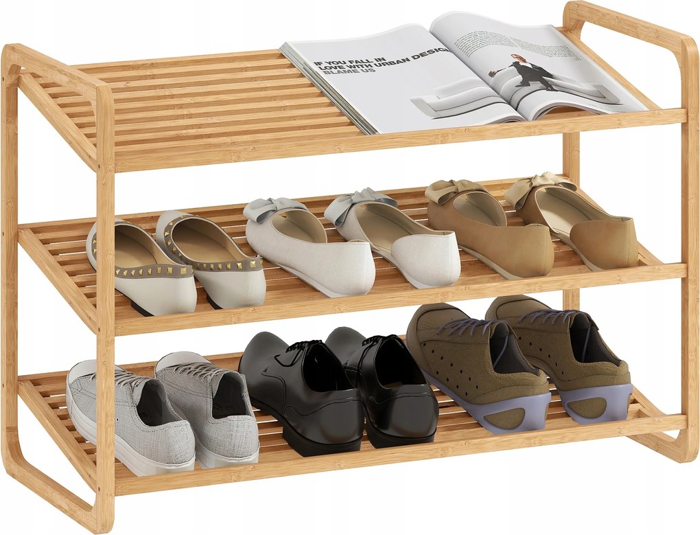 Cipőtartó állvány Homcom bambusz 3 szintes 76×33×50,8 cm