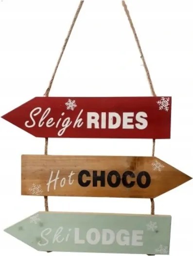 Függő útjelző tábla, fa felirattal