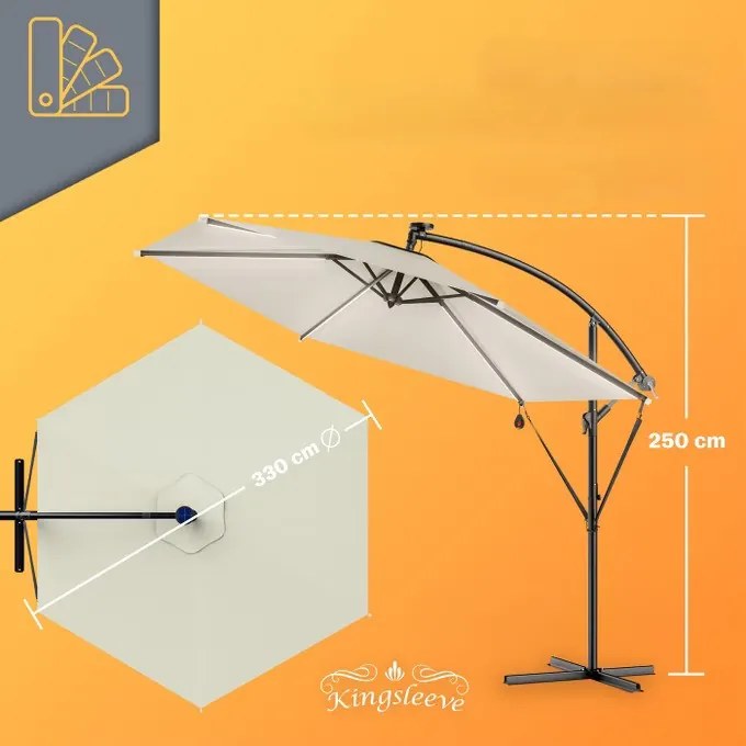 Deuba LED napernyő Mali Ø330 cm - krémszínű