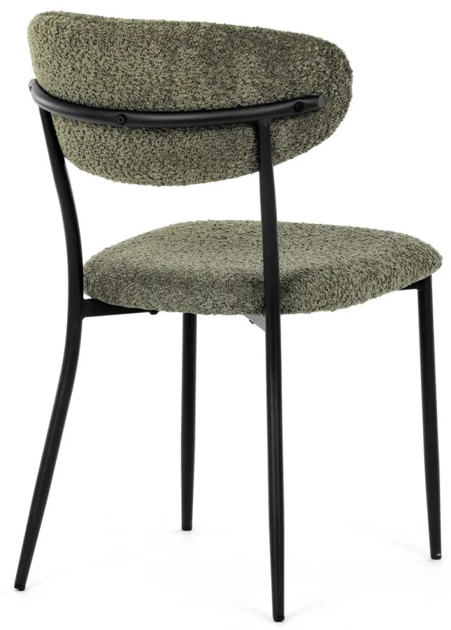 Scaun de sufragerie, material verde, picioare metalice negre