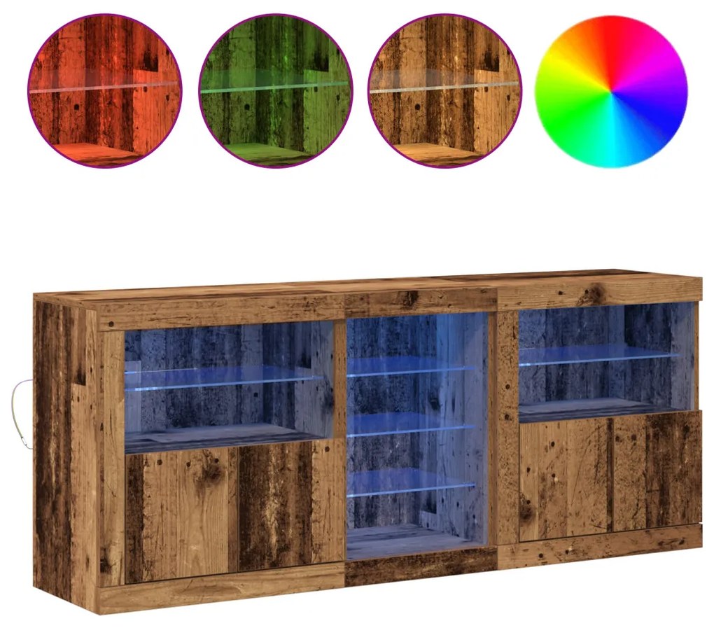 szekrény LED lámpákkal Régi fa 162x37x67 cm Fából készült