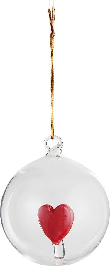 HANG ON üveg karácsonyfadísz Ø 9cm ,szív