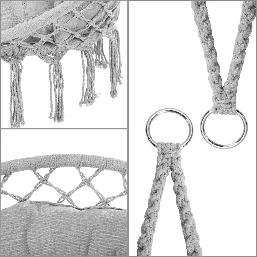 BOHO függőszék párnával, Ø61cm, világosszürke Detex