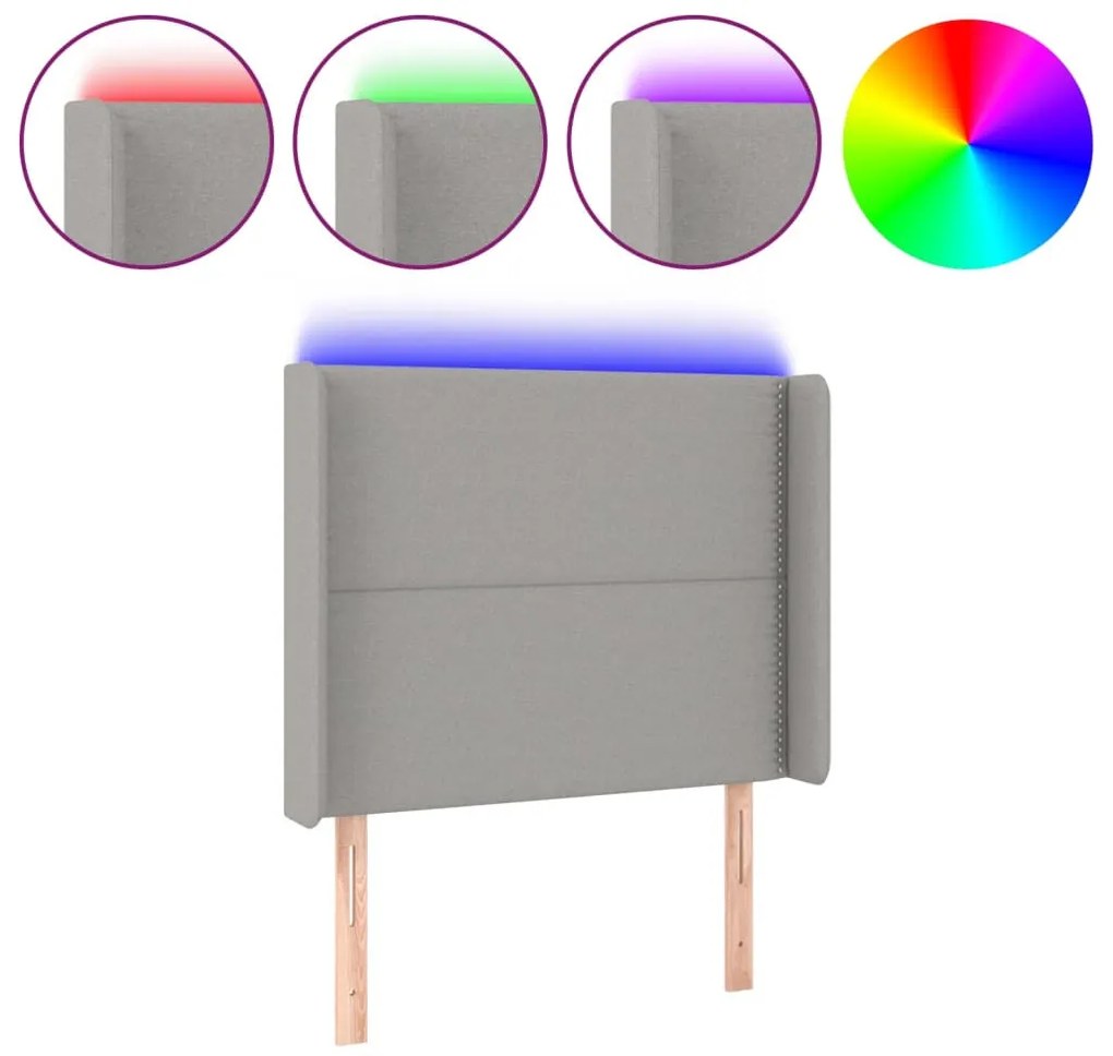 világosszürke szövet LED-es fejtámla 83x16x118/128 cm