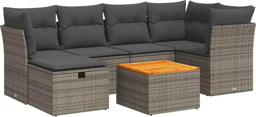 vidaXL 7 részes szürke polyrattan kerti ülőgarnitúra párnákkal