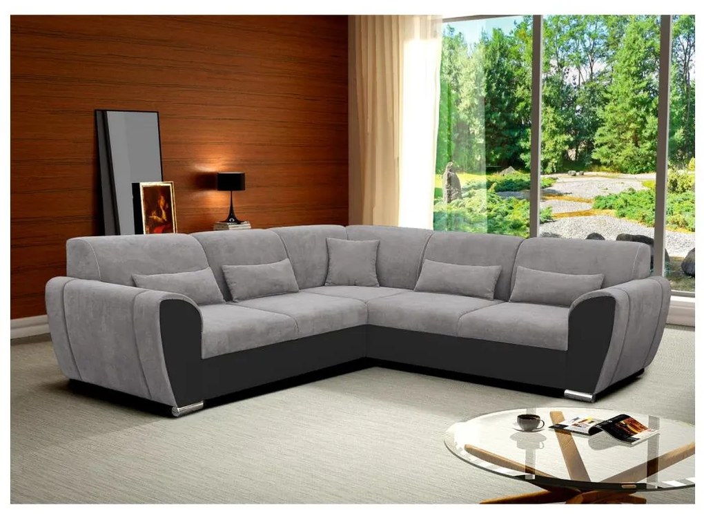 VISEU kihúzható, jobbos L alakú sarokgarnitúra tárolóval, szürke/fekete