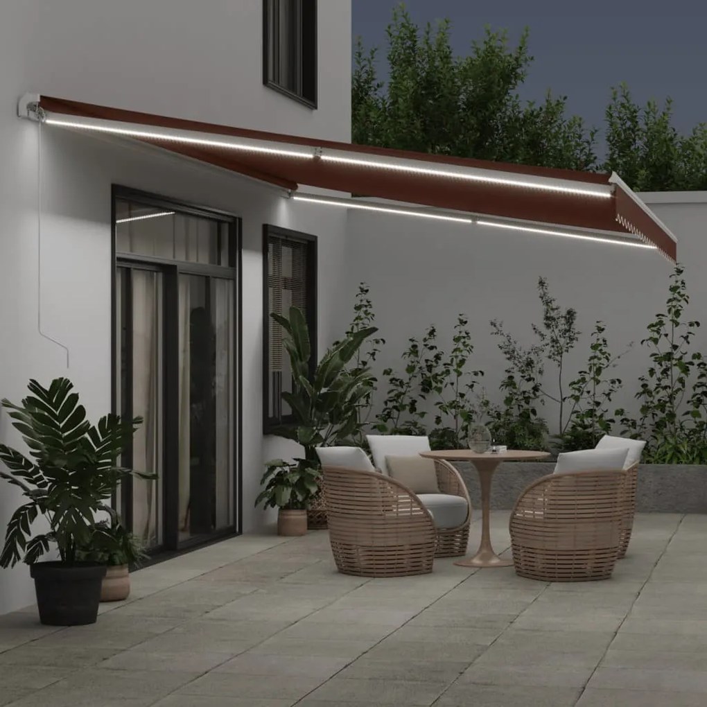 barna kézzel kihúzható LED-es napellenző 600 x 300 cm