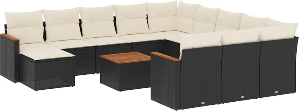 vidaXL 13 részes fekete polyrattan kerti ülőgarnitúra párnákkal