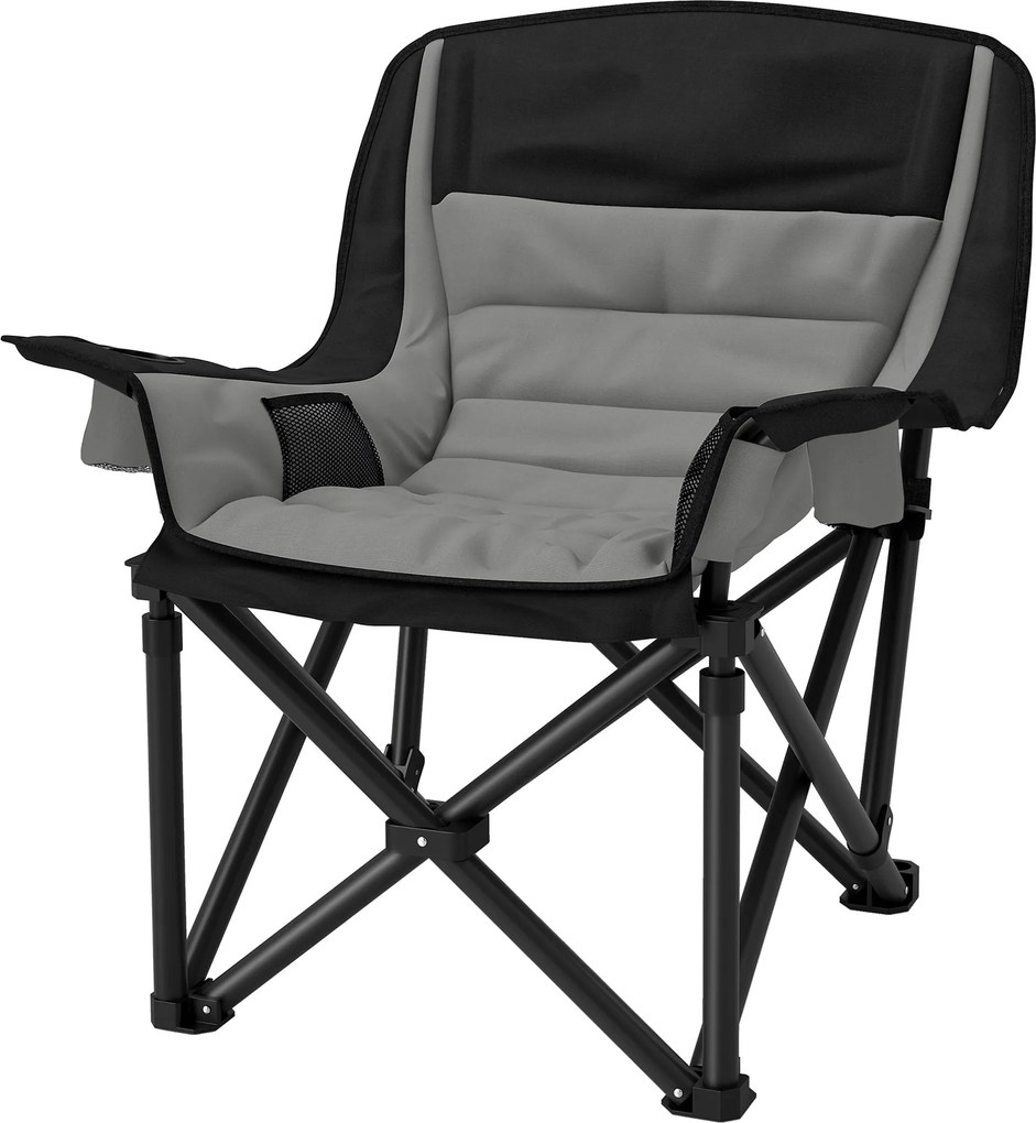 Outsunny Összecsukható Kemping Szék, Hordozható Horgász Szék, Párnázott Ülés, Pohártartók, Oldalsó Zsebek és Hordtáska, Összecsukható Fotel Hegymászás