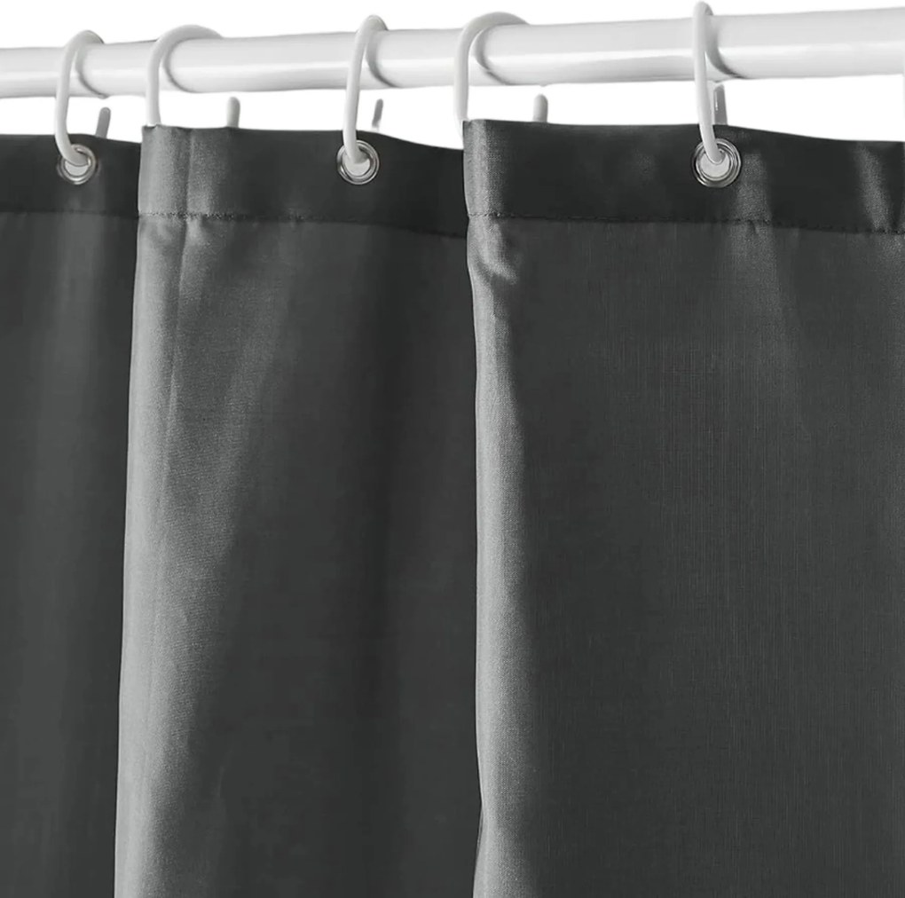 Vízálló Zuhanyfüggöny Szett Akasztókkal, Ólomsúllyal, Szürke Dacron Anyagból, Fürdőszobába, 240x200cm