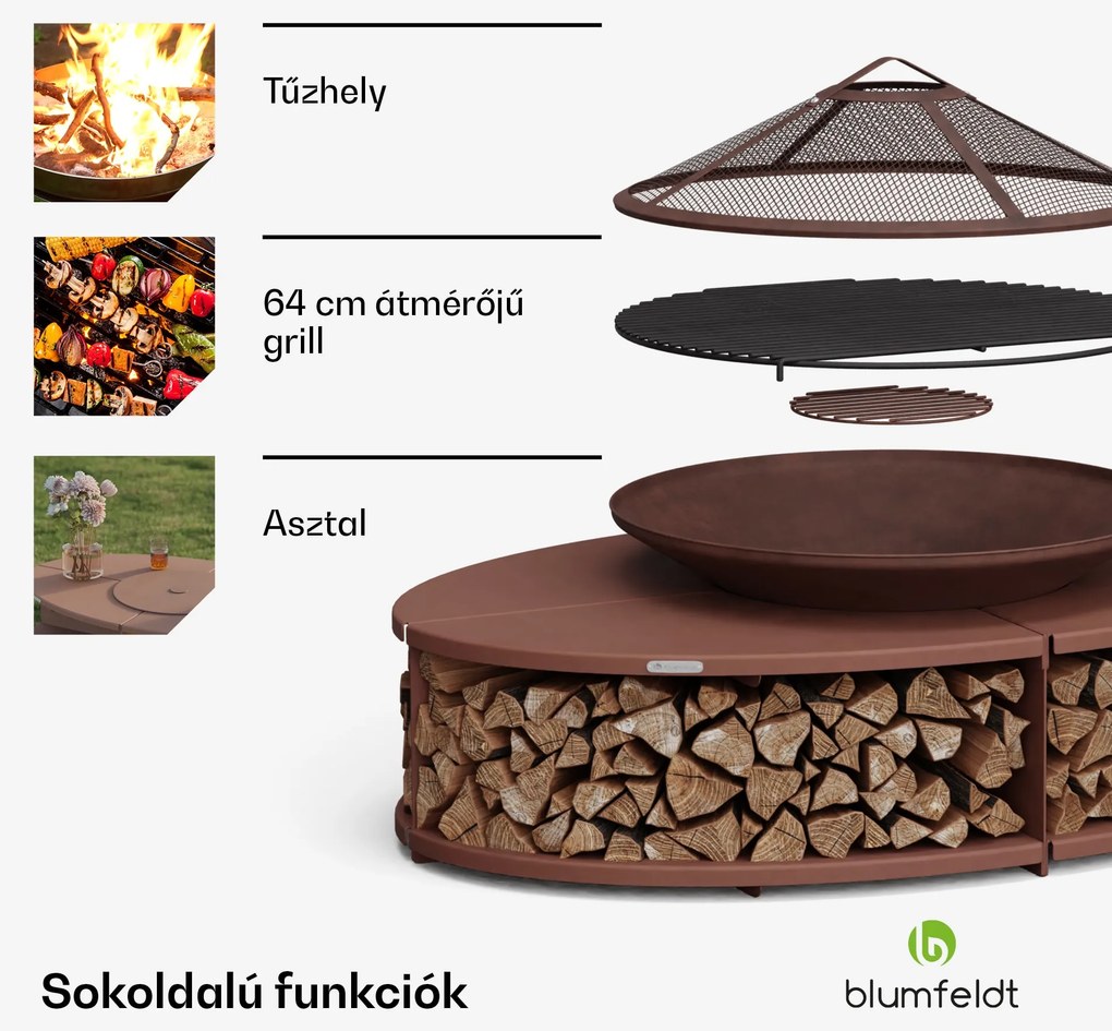 Blumfeldt Firebowl Ebeko 3 az 1-ben, grillsütőként vagy asztalként is használható, grillrács + szikravédő