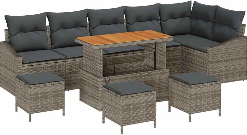 vidaXL Kerti Kanapé Szett párnával 10 pcs Szürke polirattan