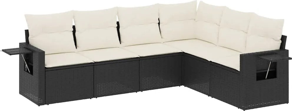 vidaXL 6 részes fekete polyrattan kerti ülőgarnitúra párnákkal