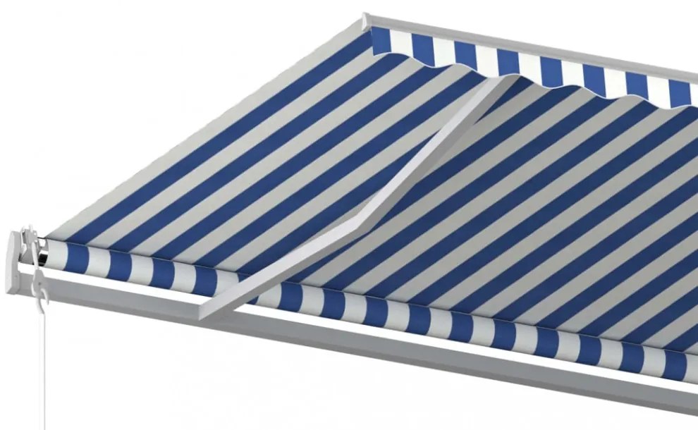 kék és fehér kézzel kihúzható póznás napellenző 600 x 300 cm
