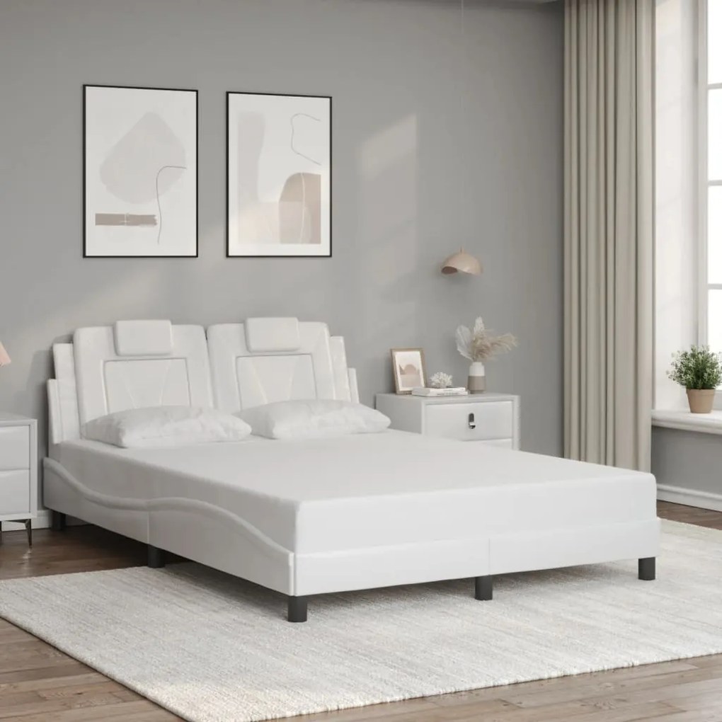 fehér műbőr ágykeret LED-világítással 120 x 200 cm