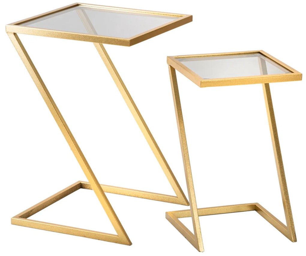 Geometrikus arany színű modern kisasztal szett füstüveg lappal