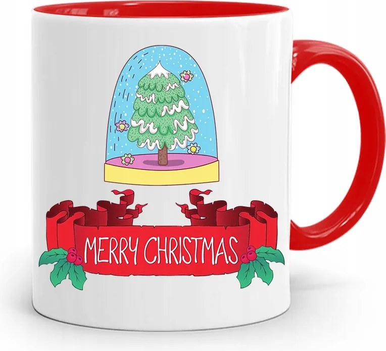 Piros Karácsonyi Bögre Mikulás Karácsonyfa Alá, fényképes nyomattal