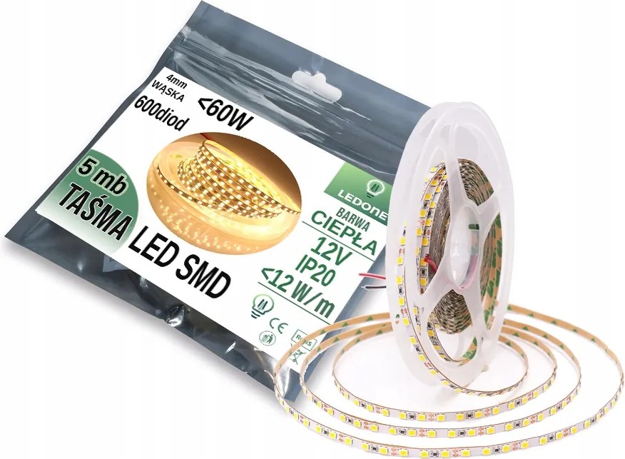 Szuper Keskeny Prémium Led szalag 4mm 2835 600 IP20 5m