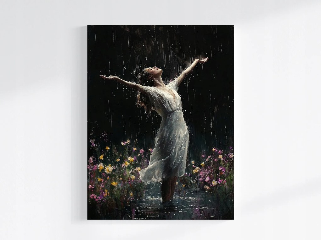Vászonkép Canvas Kert Virágok Eső Nő Tánc Öröm 60x80