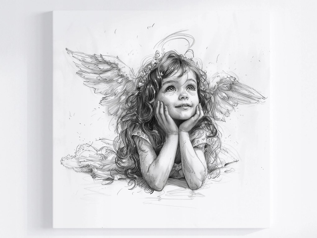 Poszter Grafika Rajz Gyerek Lány Angyal 80x80