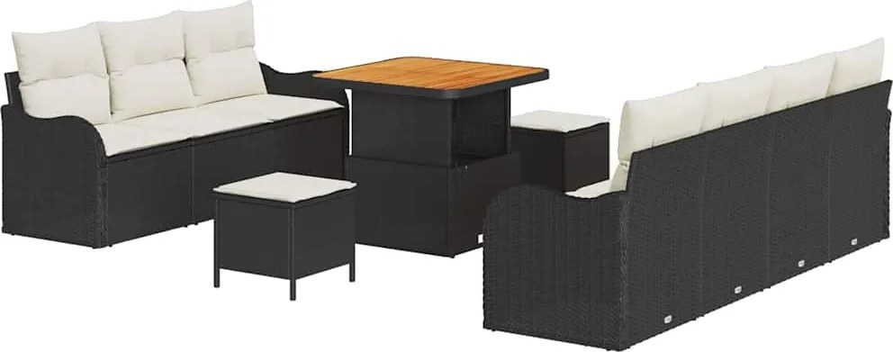 vidaXL Kerti Kanapé Szett párnával tárolóval 10 pcs Fekete és Krém