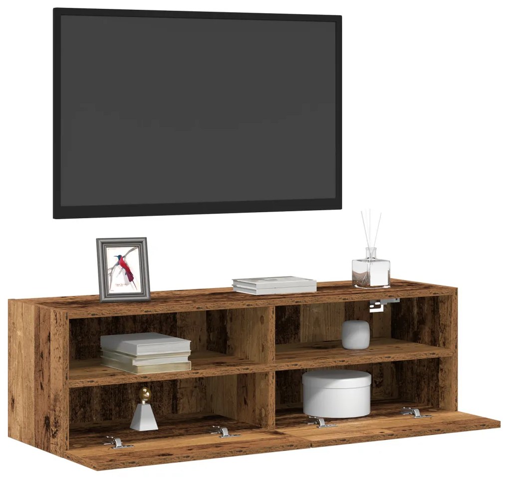 TV Fali Szekrények 2 db Régi Fa 100x30x30 cm Mérnöki Fa