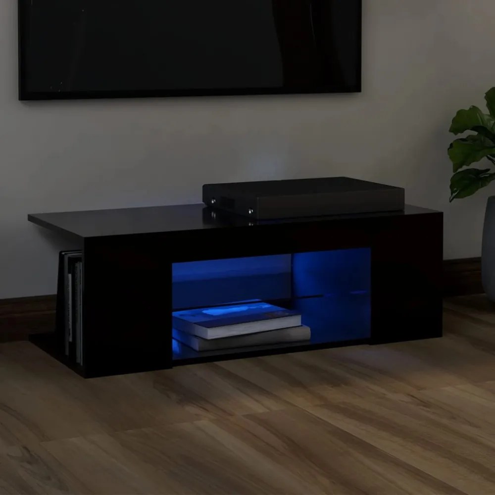 fekete TV-szekrény LED lámpákkal 90 x 39 x 30 cm
