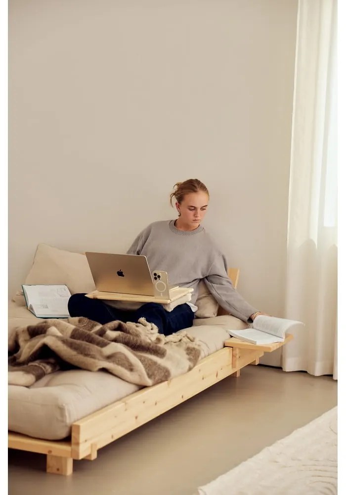 Natúr színű borovi fenyő franciaágy ágyráccsal 140x200 cm Social Bed – Karup Design