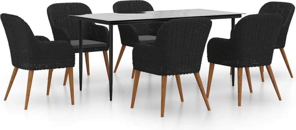 vidaXL 7 részes fekete kerti étkezőgarnitúra párnákkal